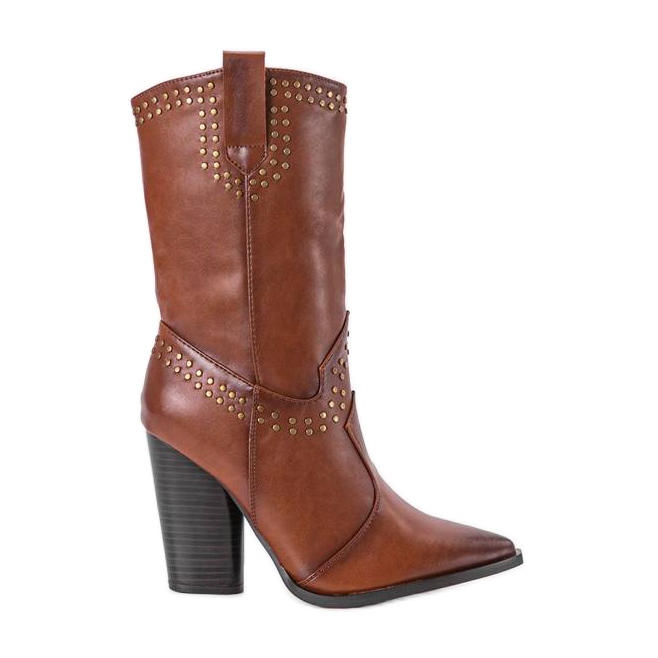 Cizme de cowboy maro cu partea superioară decorată Bora Cizme de cowboy maro cu partea superioară decorată Bora