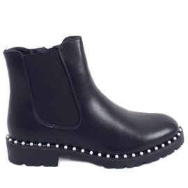 Cizme negre Chelsea cu perle HQ247 Negre negru Cizme negre Chelsea cu perle HQ247 Negre negru