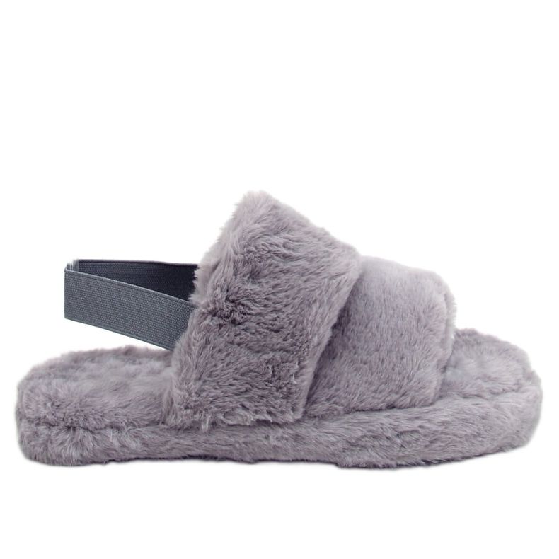 Papuci gri de blană pentru femei N-92 Gri