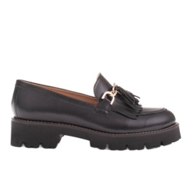 Marco Shoes Mocasini cu lanț de aur pe talpă ușoară negru Marco Shoes Mocasini cu lanț de aur pe talpă ușoară negru