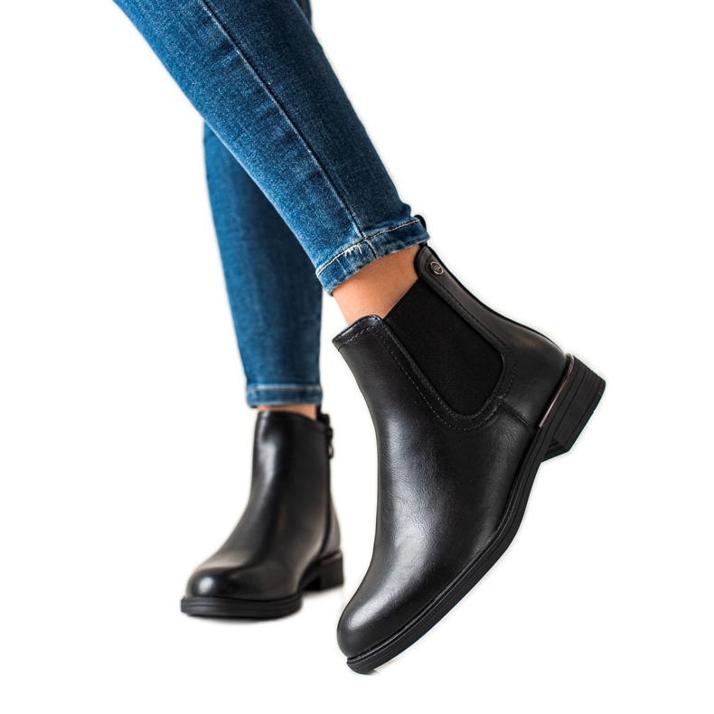 Sergio Leone Cizme negre clasice cu fermoar negru