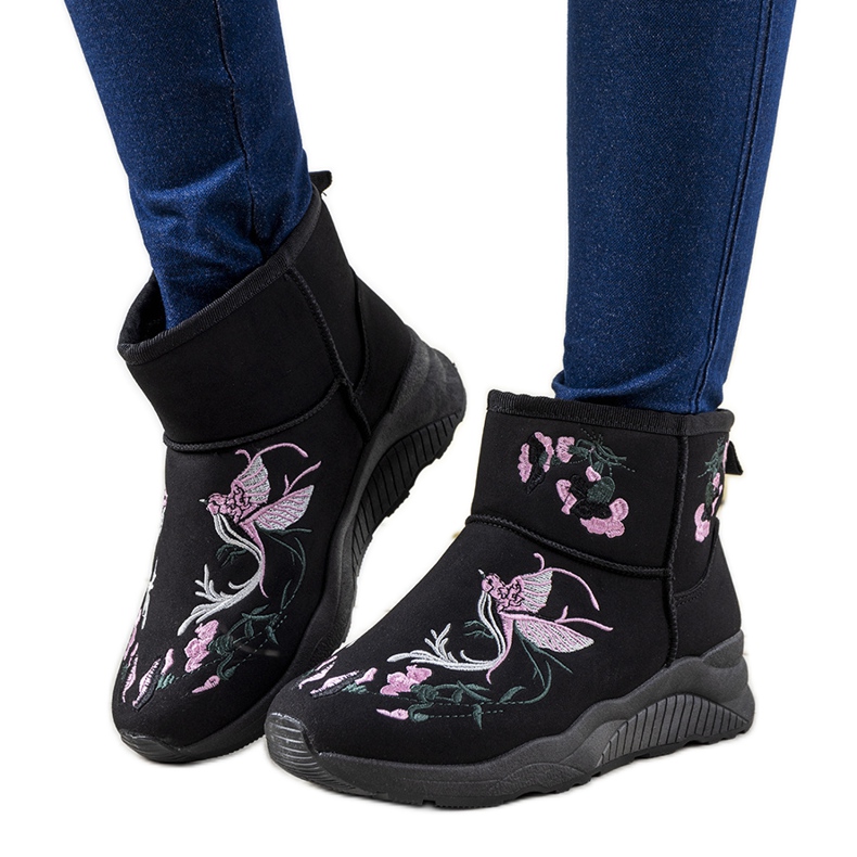 Ghete negre de zăpadă cu broderie Jamil negru Ghete negre de zăpadă cu broderie Jamil negru