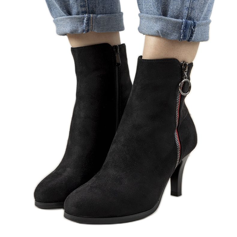 Cizme negre cu fermoar decorativ Yoana negru Cizme negre cu fermoar decorativ Yoana negru