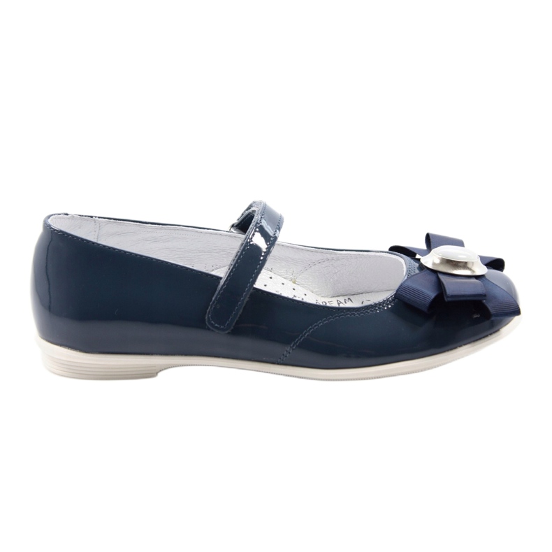 Balerine din piele pentru fete cu un arc 45418 Navy Blue Bartek albastru