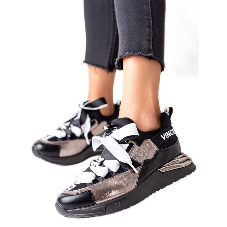 Adidași legați cu panglică VINCEZA negru de aur