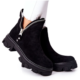 FI1 Ghete din piele de căprioară negru, cu decupaje FI1 Ghete din piele de căprioară negru, cu decupaje