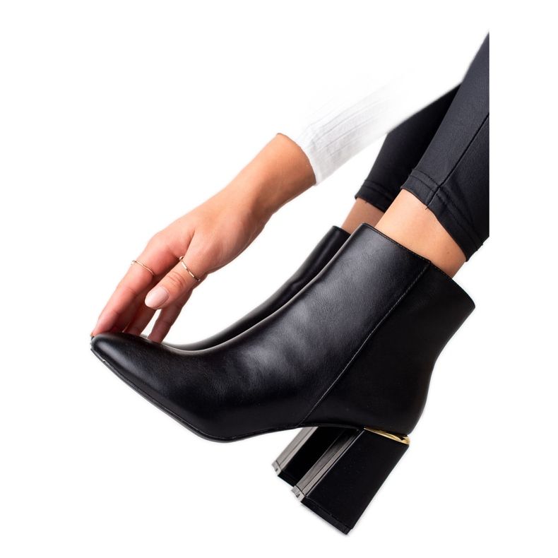 Diamantique Cizme elegante cu inserție aurie negru