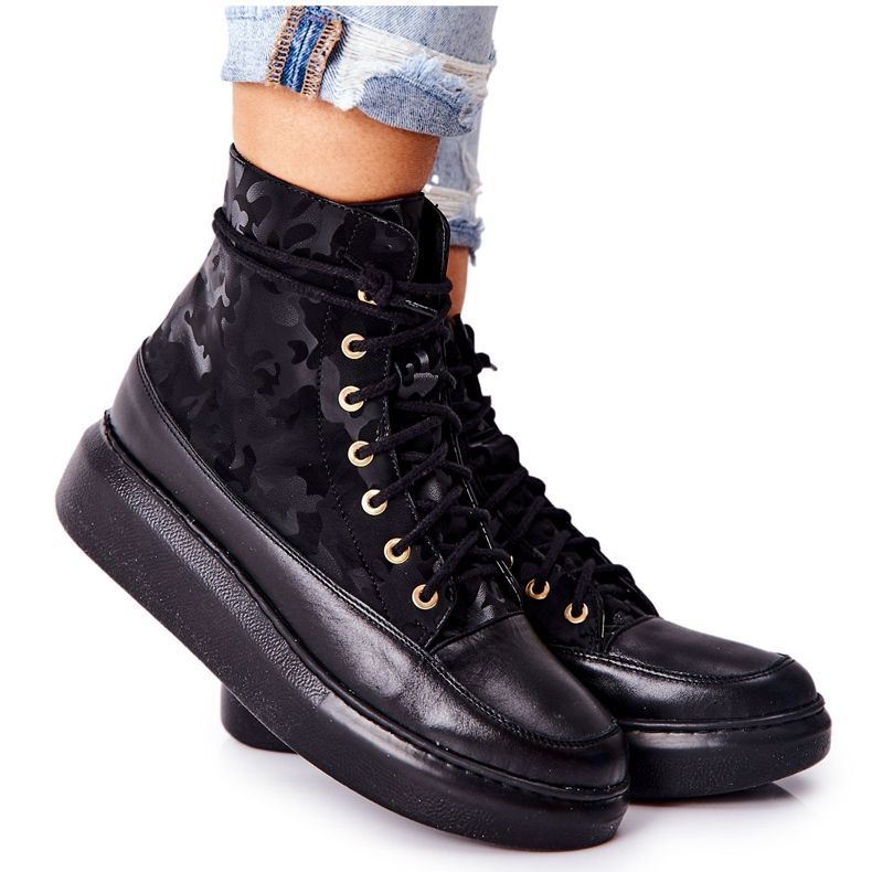 Lewski Shoes Pantofi sport din piele Lewski 3034 Black Camo negru