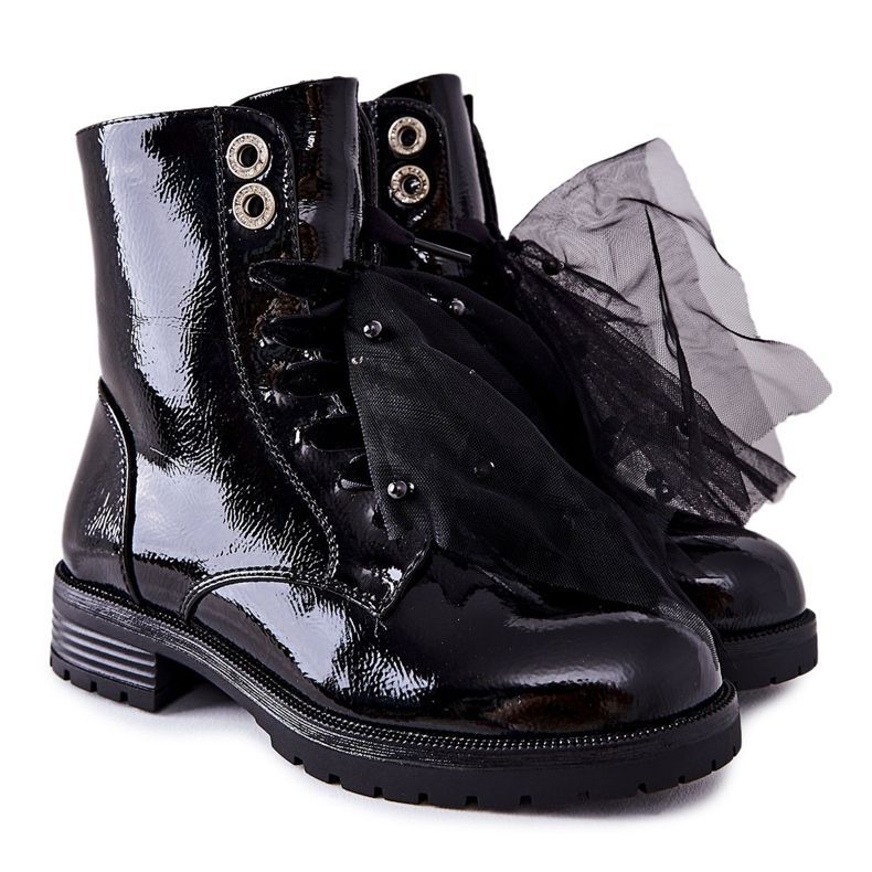 S.Barski Cizme de copii negre lacate calde Semissa negru