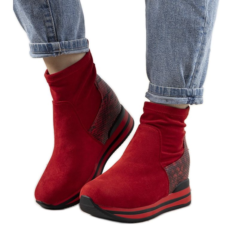 Adidași roșii cu inserție de piele de șarpe Garibay roșu