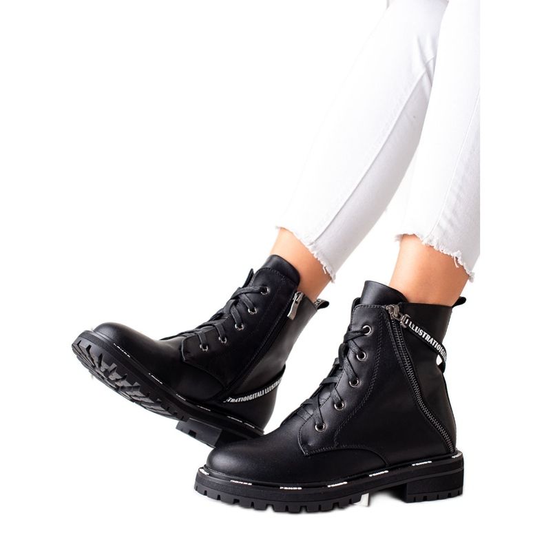 Cizme din piele cu cordon de la ARTIKER negru Cizme din piele cu cordon de la ARTIKER negru