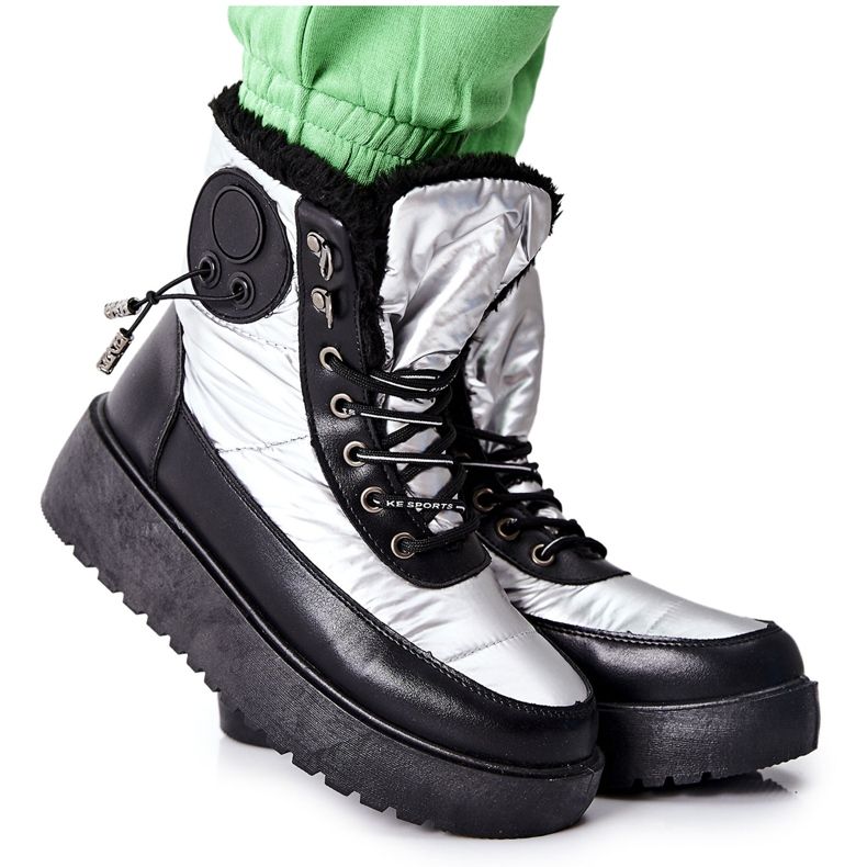 S.Barski Cizme de zăpadă Kennilis de culoare argintie pentru femei negru