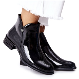 Cizme calde lăcuite plate Sergio Leone BT540 Negru