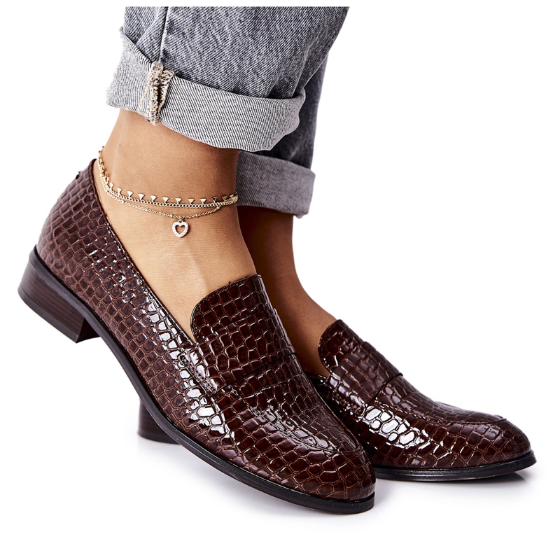 Vinceza Încălțăminte lăcuite cu un model animal de in maro