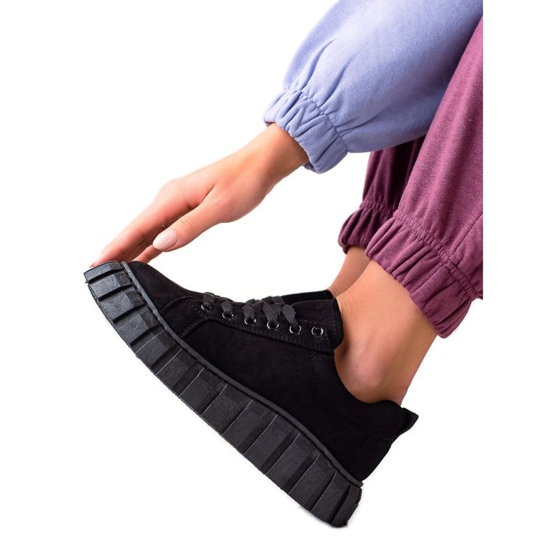 Sweet Shoes Adidași din piele de căprioară pe platformă negru