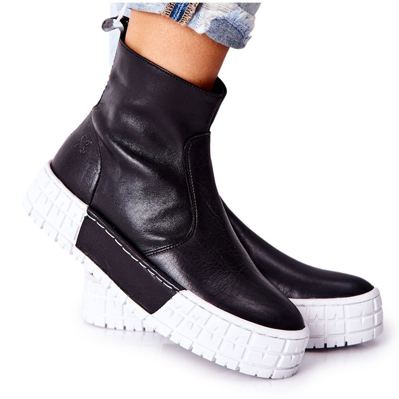 Maciejka Cizme din piele pe platformă negru 05216-01