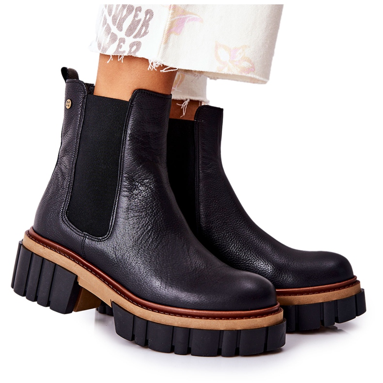 Maciejka Cizme negre de lucru din piele 05312-01 negru