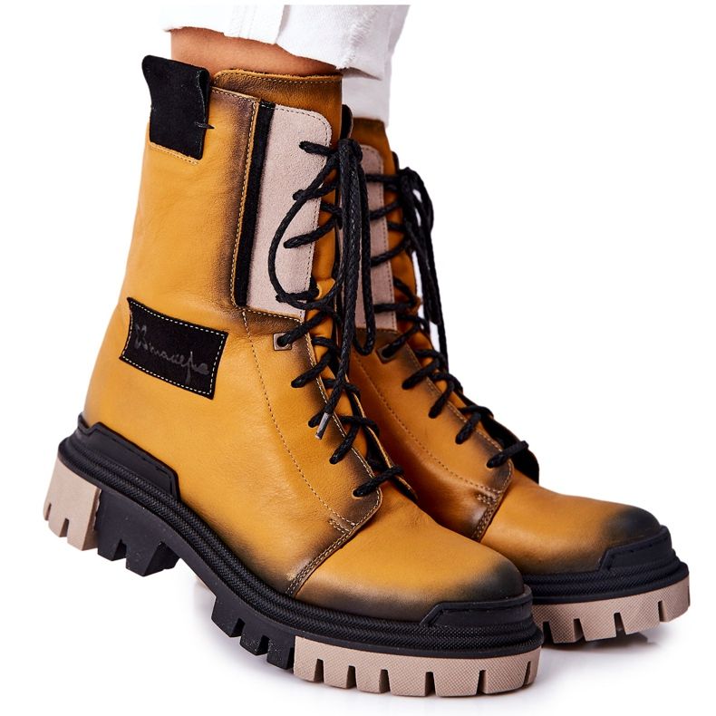Cizme din piele Cizme calde Maciejka Galben 05113-07 negru de aur