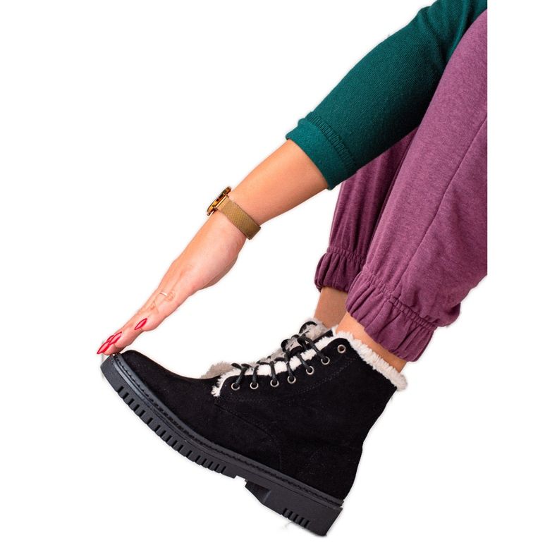 TRENDI Cizme Trappers Cu Blana Pe Partea Superioară negru TRENDI Cizme Trappers Cu Blana Pe Partea Superioară negru