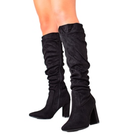 TRENDI Cizme elegante cu partea superioară plisată negru TRENDI Cizme elegante cu partea superioară plisată negru