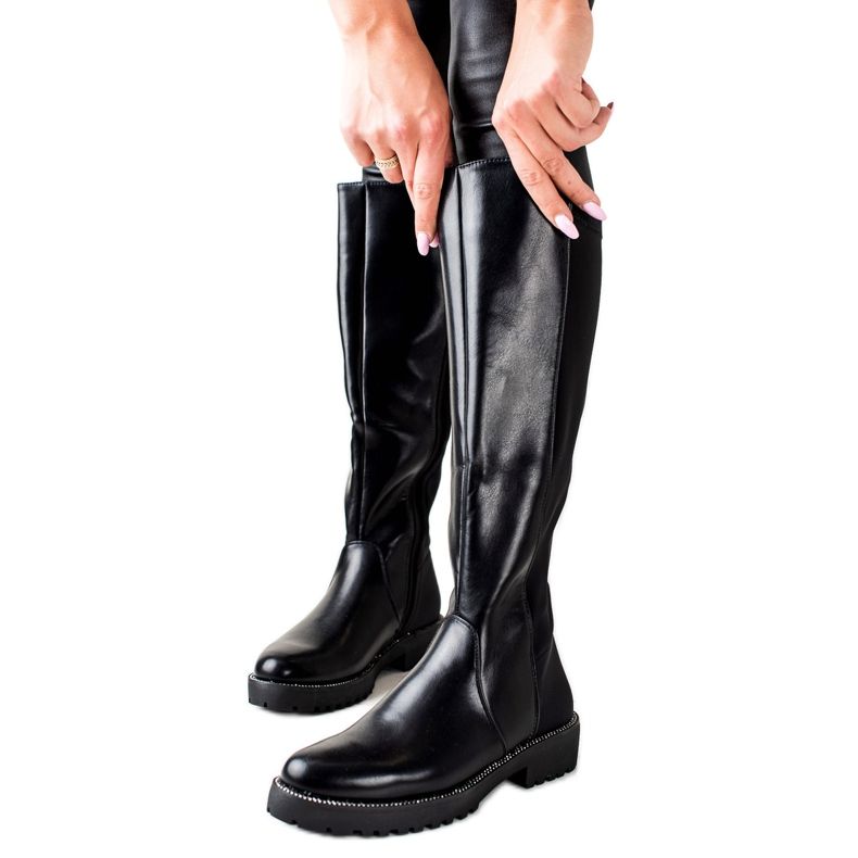 Bella Star Cizme din piele ecologică cu zirconiu cubic negru