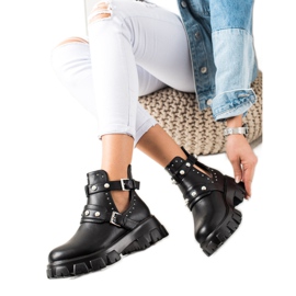 Bestelle Muncitori negri cu decupaj și pietre de stras negru Bestelle Muncitori negri cu decupaj și pietre de stras negru