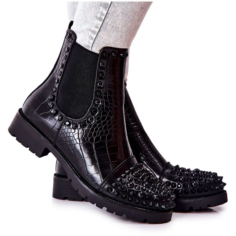 Cizme negre Monah Jodhpur cu jeturi negru Cizme negre Monah Jodhpur cu jeturi negru