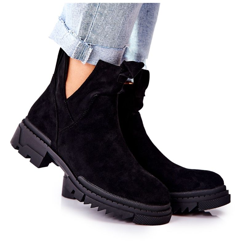 POTOCKI Cizme Corano negre cu fermoar decupat negru