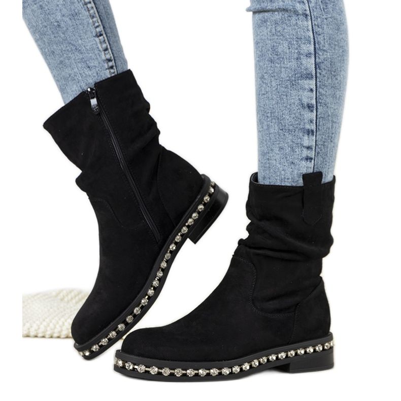 Ghete negre decorate cu zirconiu cub Voleta negru