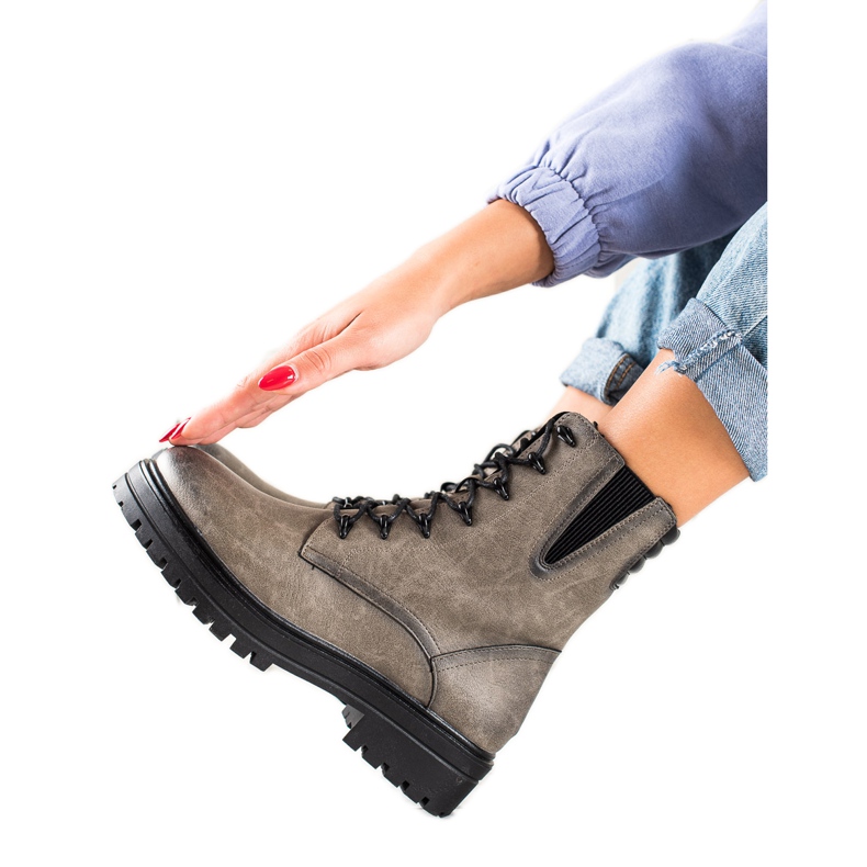 Sergio Leone Cizme de muncitori cu șireturi cu model gri Sergio Leone Cizme de muncitori cu șireturi cu model gri