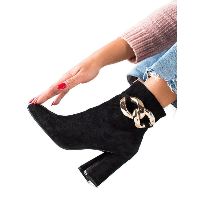 TRENDI Cizme elegante cu ornament auriu negru