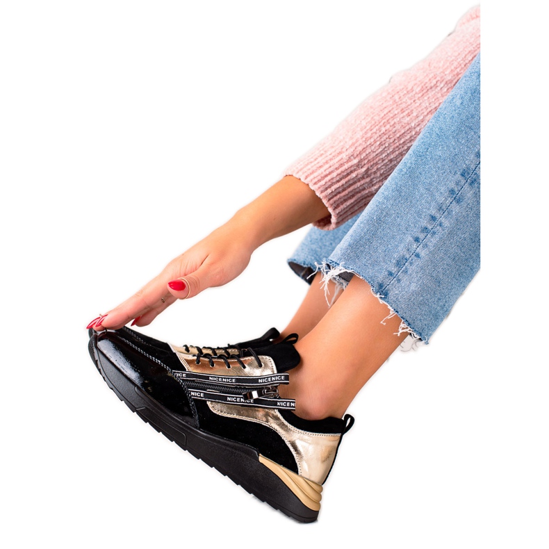 W. Potocki Adidași negri și aurii din piele Potocki negru de aur