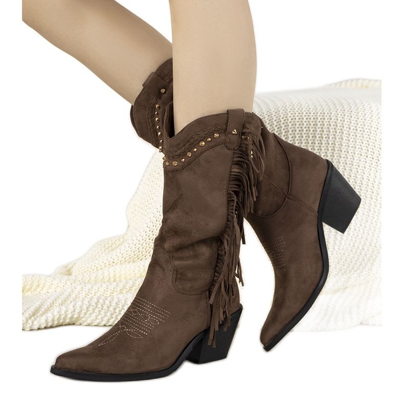 Cizme de cowboy boho din piele de căprioară maro Loneflare