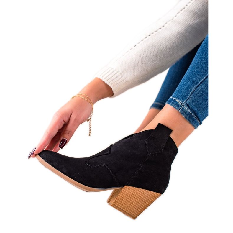 Lucky Shoes Cizme de cowboy din piele de căprioară neagră negru