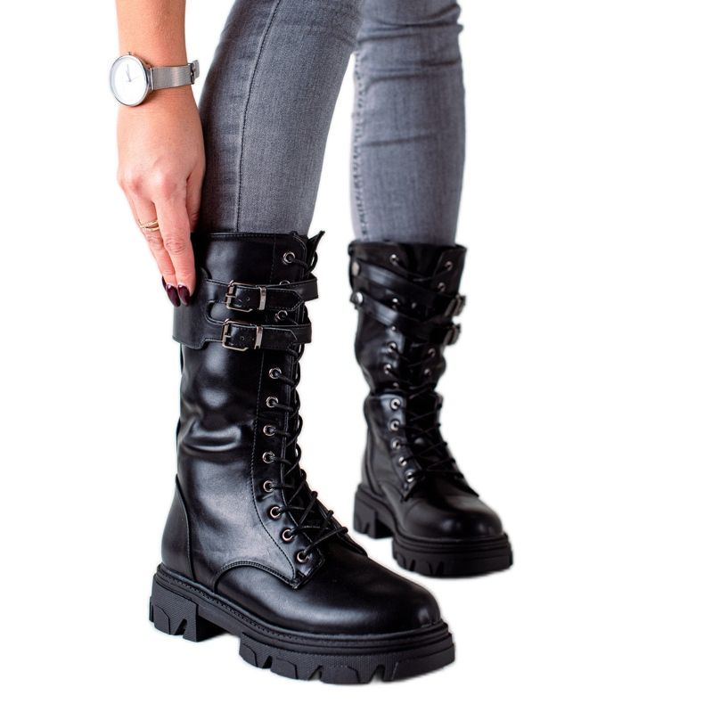 Cizme înalte cu catarame VINCEZA negru