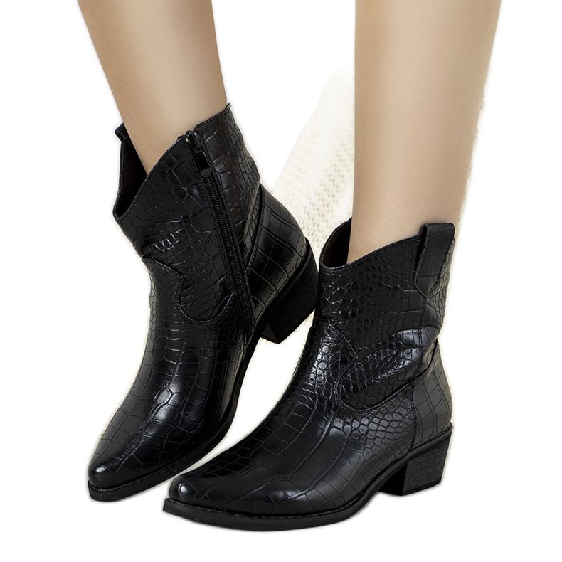 Cizme de cowboy negre în modelul pielii de crocodil Aurore negru