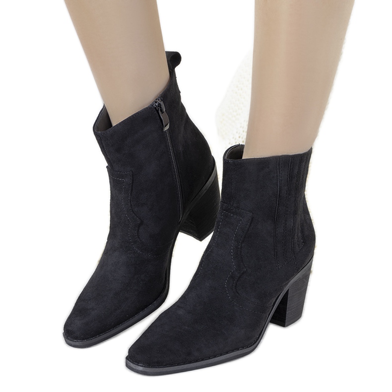 Cizme de cowboy negre cu inserții din piele de șarpe Babette negru Cizme de cowboy negre cu inserții din piele de șarpe Babette negru