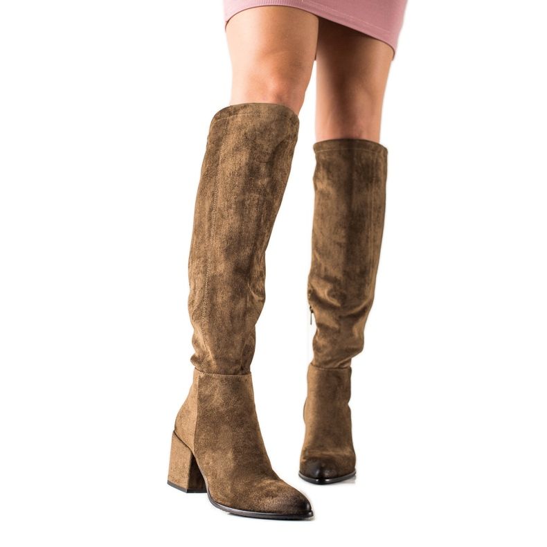 Cizme din piele de căprioară VINCEZA Sylowe maro