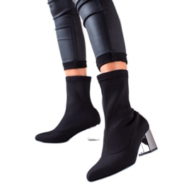 TRENDI Cizme Slip-on cu toc argintiu negru