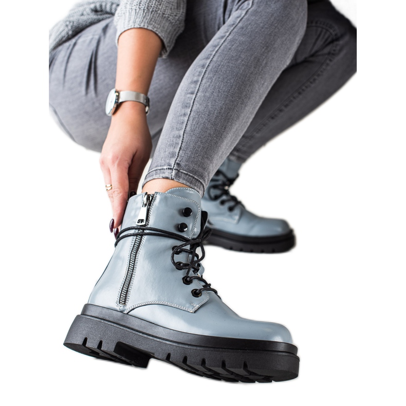 Sixth Sense Cizme cu dantelă cu fermoar decorativ albastru