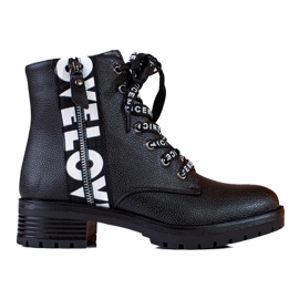 W. Potocki Cizme cu șireturi din piele ecologică Potocki negru