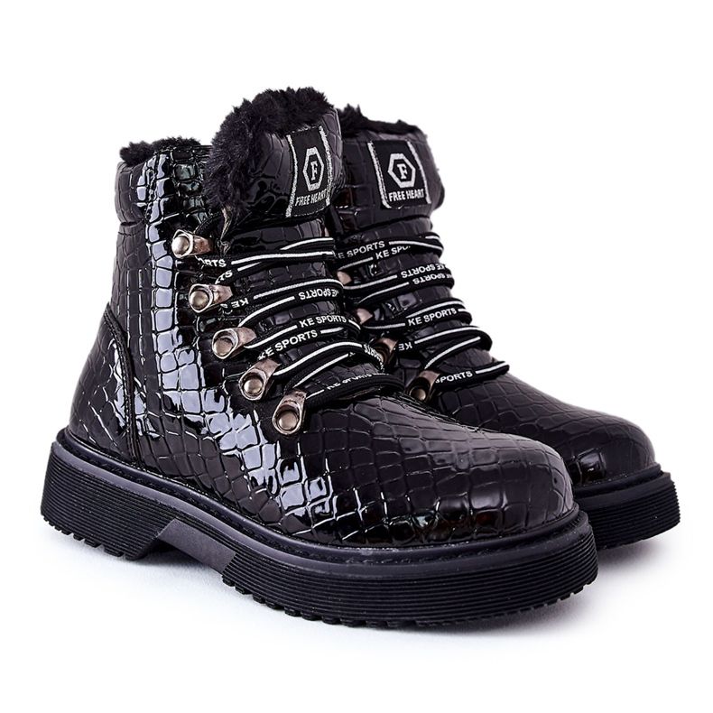 Cizme negre izolate cu blană pentru copii Doreen negru negru Cizme negre izolate cu blană pentru copii Doreen negru negru