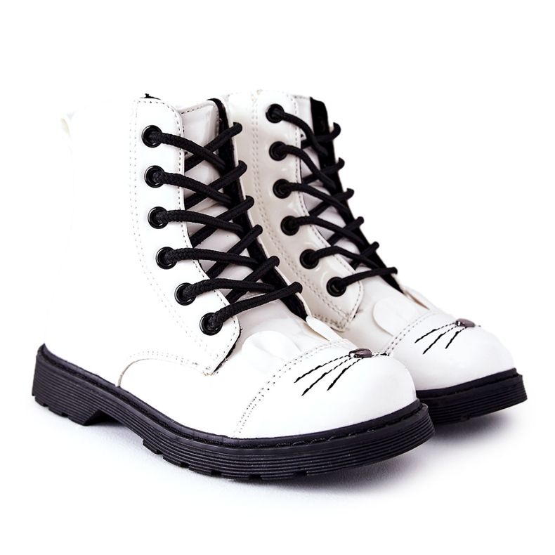 Cizme calde Muncitori pe fermoar Mousie alb Cizme calde Muncitori pe fermoar Mousie alb