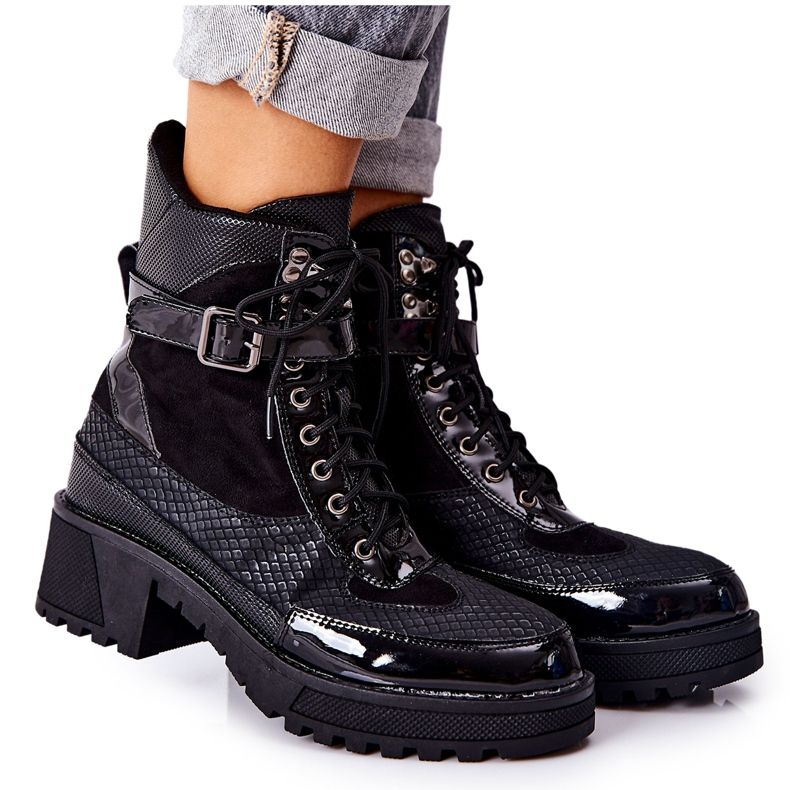 PG1 Cizme negre Devera Worker cu cataramă negru