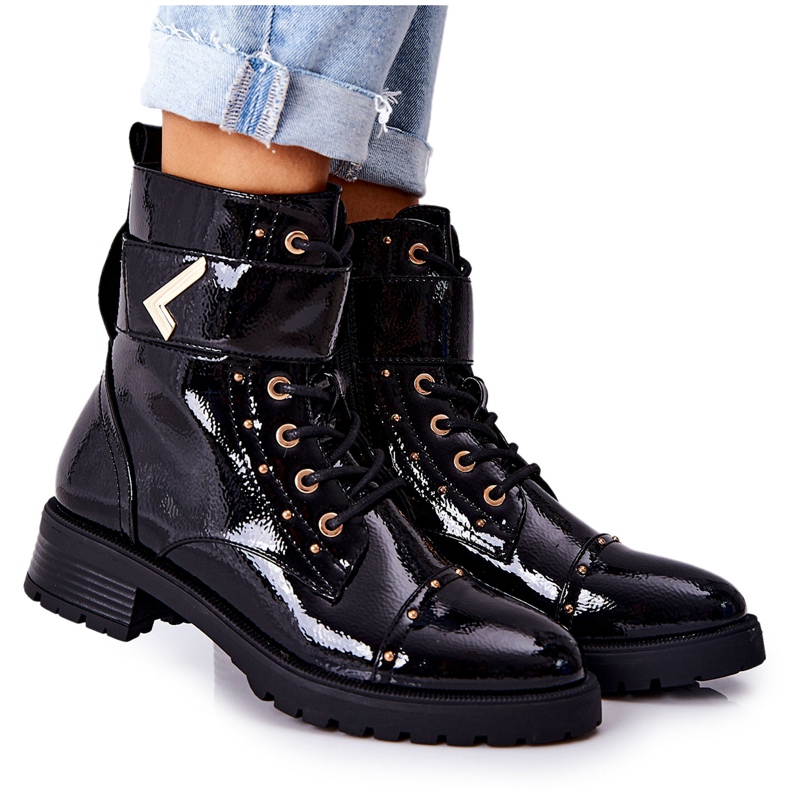 PG1 Cizme Colira negre lăcuite calde negru