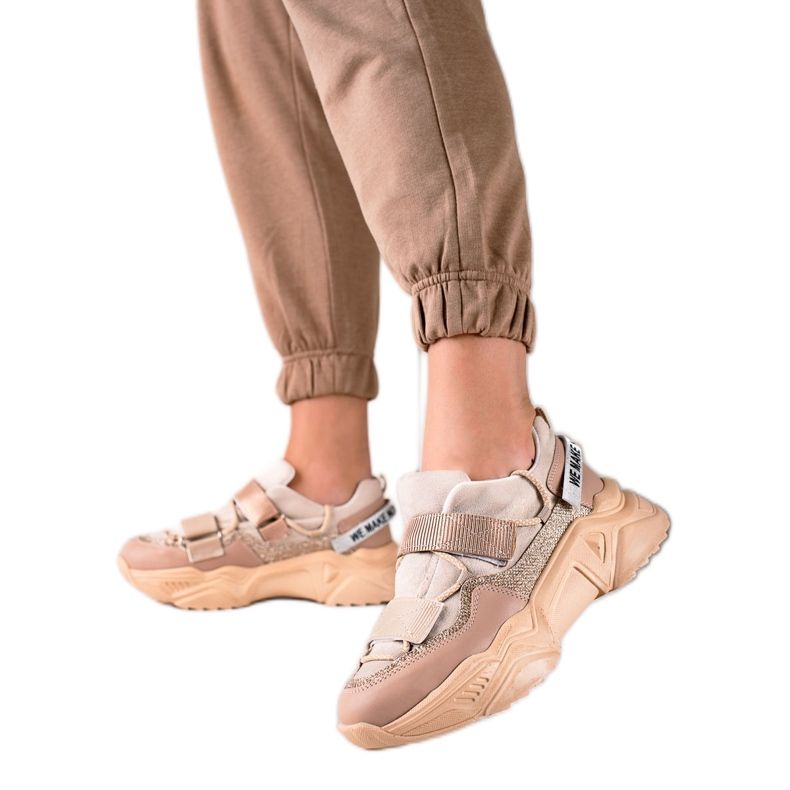 TRENDI Adidași cu modă cu velcro bej de aur