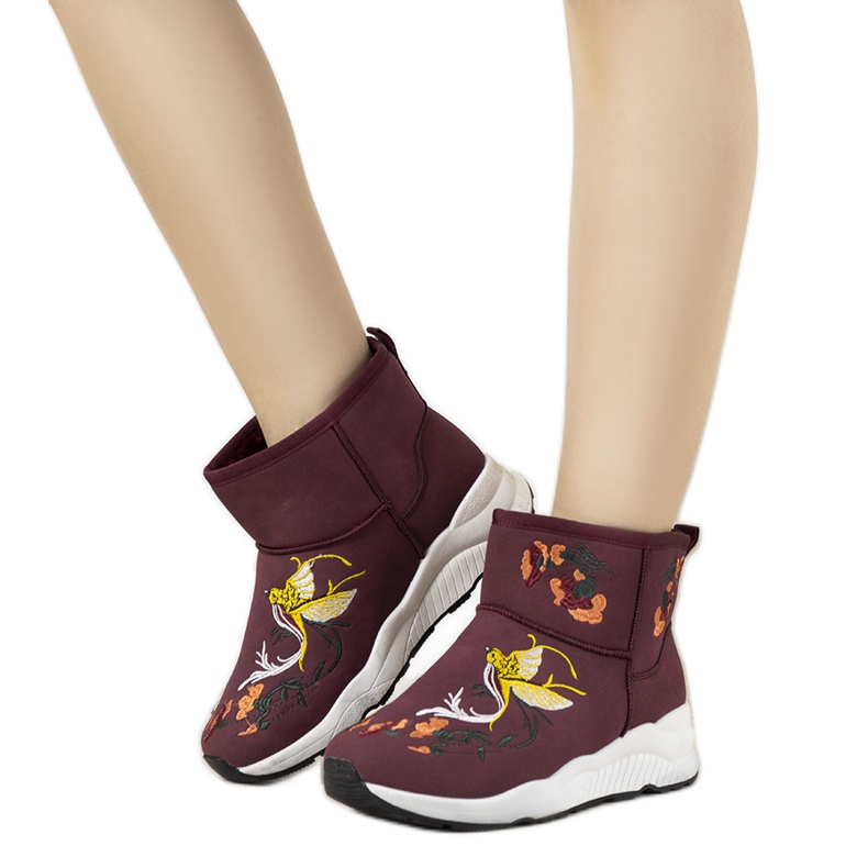 Cizme de zăpadă Burgundia cu broderie Jamil roșu