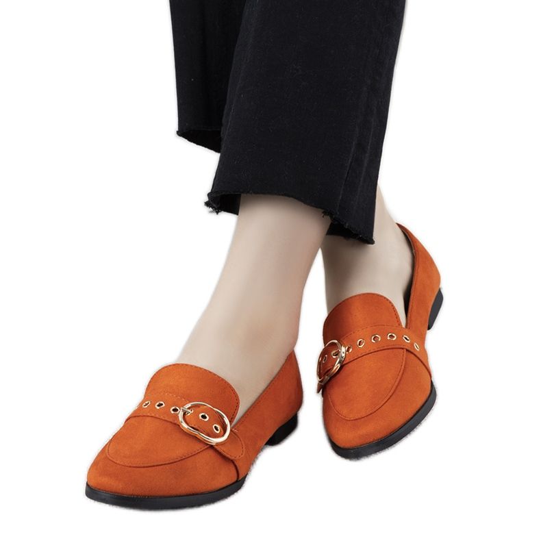 Mocasini portocalii cu decor auriu Verreau portocale