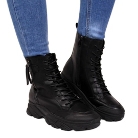 Cizme din piele pe platforma Goe W II2N4031 neagră negru Cizme din piele pe platforma Goe W II2N4031 neagră negru