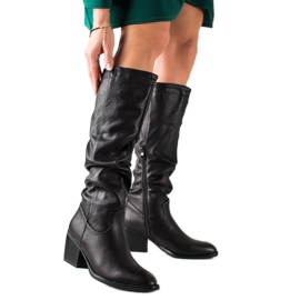 Super Mode Cizme negre cu piele ecologică negru Super Mode Cizme negre cu piele ecologică negru
